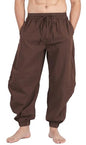 perdontoo Mens Casual Cotton Linen Pant Elastic Waist Drawstring Yoga Jogger Pants - color: Brown, size: Small