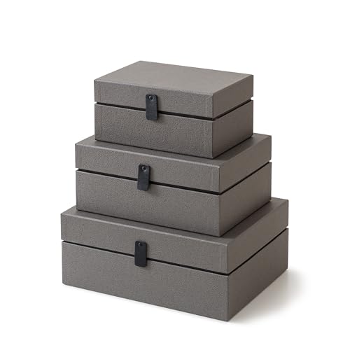 Soul & Lane Decorative Cardboard Boxes with Lids - Set of 3, Keepsake Boxes for Memories, Stackable Photo Storage Organizer, Decorative Storage for Home Decor and Shelves, Graphite Grey