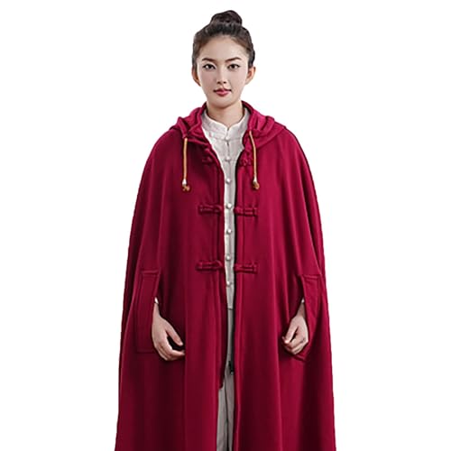 Meditation Buddhist Hooded Cloak Coat,Women Men Outfit Coat,Meditation Buddhist Hooded Cloak Monk - color: Red, size: Large