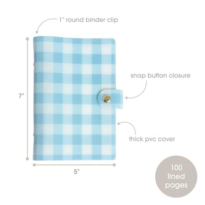 Pearhead Blue Gingham 5x7 Binder Journal with Snap Closure – 1 Inch Round Ring 6 Ring Refillable Notebook – 100 Lined College Ruled Pages, Thick 100 GSM Paper – Small PVC Planner Organizer, Journal Gift For Women - color: Blue Gingham Spiral Journal