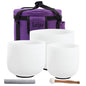 Leize Crystal Singing Bowl Tuned Quartz with Suede Striker Carry Case Bag, Set of 3 PCS 432HZ 6" B 7" G 8" F, Frosted White