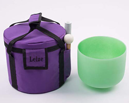 Leize Quartz Crystal Singing Bowl F Note 432 hz Heart Chakra Green 10" with Heavy Duty Carrying Case Suede Striker - color: green, size: 10" F Note 432 hz