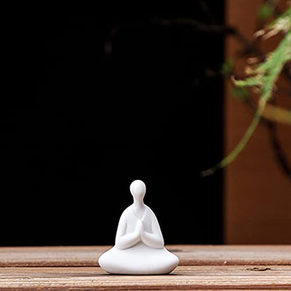 Ceramic Minimalist Statue, Chinese Ancient Buddhism Statues and Sculptures Table Top Bookshelf Top Desk/Bookshelf/Dinning Table/Teahouse Home Decor, Yoga/Zen/ Meditation/Inner Peace Decor (Set of 4)