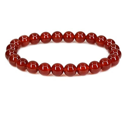 Keleny Gem Semi Precious Gemstones 8mm Round Beads Crystal Stretch Bracelets 7 Inch Unisex - color: AA Grade Dyed Red Agate