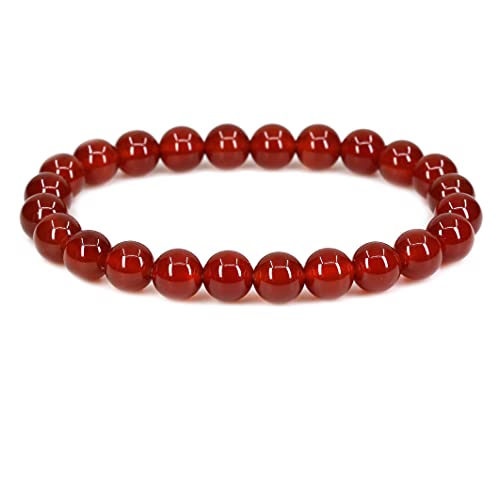 Keleny Gem Semi Precious Gemstones 8mm Round Beads Crystal Stretch Bracelets 7 Inch Unisex - color: AA Grade Dyed Red Agate