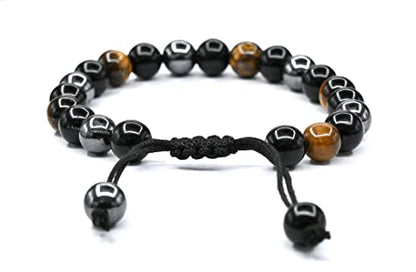 Amazing Gemstone Triple Protection Bracelet - Hematite Black Obsidian Tiger Eye Bracelet Set for Men Women Healing Calming Anxiety Stress Relief Gifts (Adjustable) - color: Triple Protection