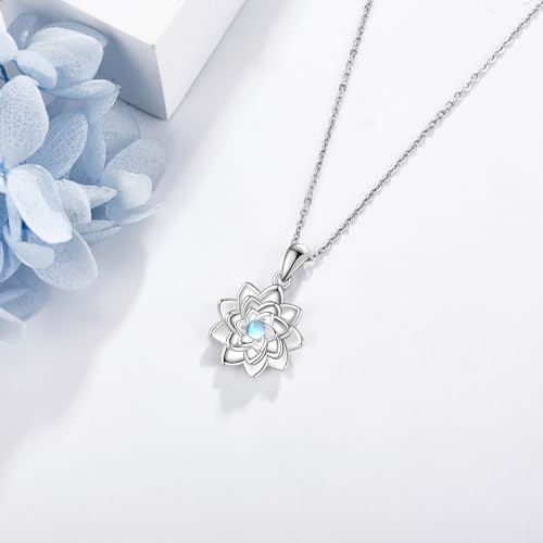 Hukkun Sterling Silver Lotus/Star Fidget Spinning Anxiety Relieving Necklace Jewelry Gift for Women - style: Spining Lotus Moonstone