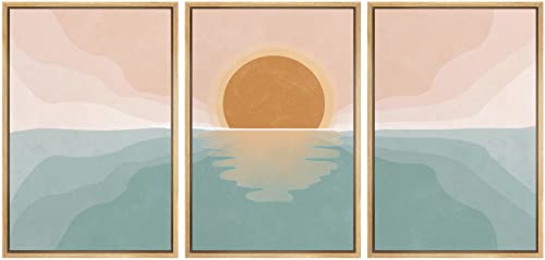 wall26 Framed Canvas Print Wall Art Set Pastel Mountain Range Forest Dawn Abstract Nature Illustrations Modern Art Nordic Decorative Minimal Boho for Living Room, Bedroom, Office - 16"x24"x3 Natural - color: A60-2206-n44, size: 16" x 24" x 3 Panels NATURA