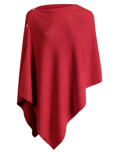 PULI Women's Versatile Knitted Shawls Scarf Poncho Sweater with Buttons Lightweight Spring Summer Fall Wraps - color: A-red