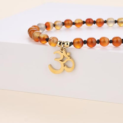 COAI Handmade 108 Mala Beads Necklace, Stainless Steel OM Charm Beaded Necklace for Women