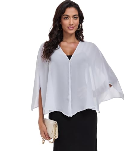 Shawls and Wraps for Evening Dresses Chiffon Soft Shawl for Wedding Guest Party Cover Up - color: White