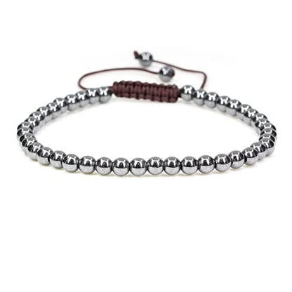 Keleny Natural Gemtones 4mm Round Beads Crystal Adjustable Braided Macrame Tassels Bracelets Unisex - color: Black Hematite