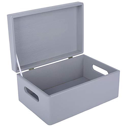 Creative Deco Large Gray Wooden Box Storage with Hinged Lid | 11.8x7.87x5.51in (+-0.5) | Keepsake with Handles | Gift Box for Tool Dog Toy Shoes Kitchen Storage | Wood Keepsake Chest Trunk - color: Gray, size: L | Handles