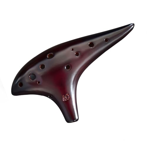 “Ocean Notes” 12 Hole Sweet Potato Ocarina Graceful Shape Pottery Ocarina in Alto C (Smoked Coffee) - style: Smoked Coffee