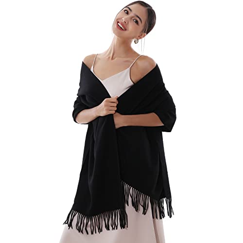 RIIQIICHY Winter Scarfs for Women Pashmina Shawls Wraps for Evening Dresses Large Warm Soft Scarves - color: Black