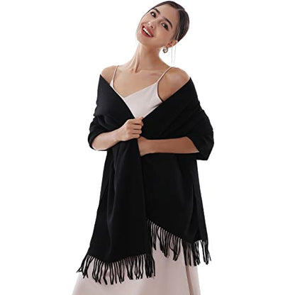 RIIQIICHY Winter Scarfs for Women Pashmina Shawls Wraps for Evening Dresses Large Warm Soft Scarves - color: Black