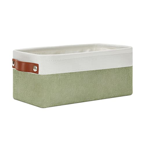 DULLEMELO Narrow Storage Basket for Bathroom, Toilet Paper Holder, Canvas Storage Basket for Organizing (White & Green) - color: White&Green, size: Narrow-15"x6"x5.5"