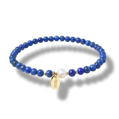 Morchic 4mm Natural Gemstone Beads Stretch Bracelet for Women, With Freshwater Pearls, Energy Gem Birthday Gift for Her 7.2” - color: Lapis Lazuli