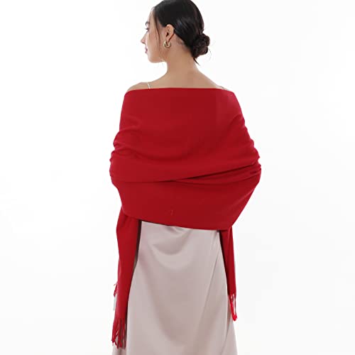 RIIQIICHY Winter Scarfs for Women Pashmina Shawls Wraps for Evening Dresses Large Warm Soft Scarves - color: Red