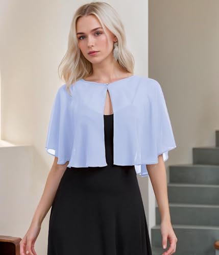 TONGFANTFL Women's Soft Chiffon Capelets Shawls and Wraps for Evening Wedding Cape Bole Cover Up - color: Light Blue