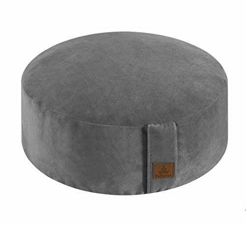 Round Velvet Meditation Pillow D=13"/16" H=5.5" Yoga Bolster Floor Pouf Zafu Buckwheat Meditation Cushion for Sitting on Floor,Removable Organic Cotton Cover Kneeling Pillow