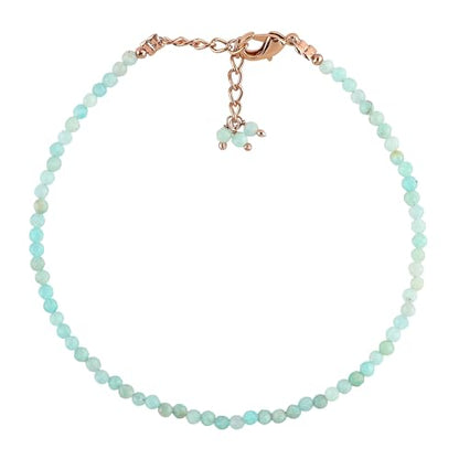 Natural Gemstone Beaded Bracelet, Microfaceted Crystals, Handmade Dainty Jewelry, Bohemian Plated Bracelet-Gift - style: Amazonite Stone