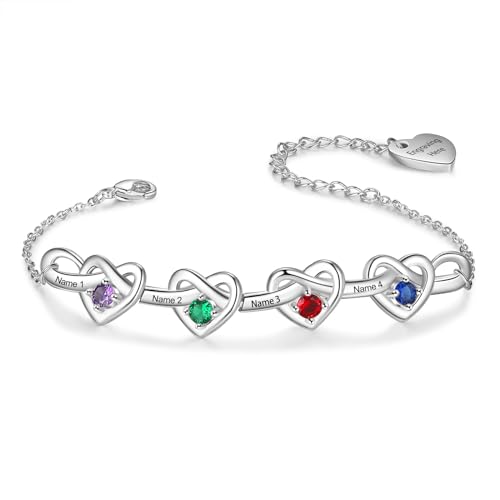 Personalized Birthstone Bracelet for Women Mom Engraved 2-6 Names Mother Bracelet with Birthstones Unique Gift for Mothers Day, Birthday, Christmas - color: 4 Names