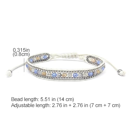 Boho Handmade Crystal Beaded Bracelet for Women,Adjustable Braided Woven Bracelet,Minimalist Casual Jewelry Gift - color: Brown