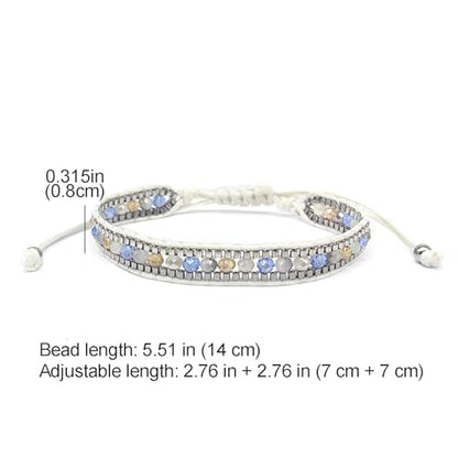 Boho Handmade Crystal Beaded Bracelet for Women,Adjustable Braided Woven Bracelet,Minimalist Casual Jewelry Gift - color: Brown