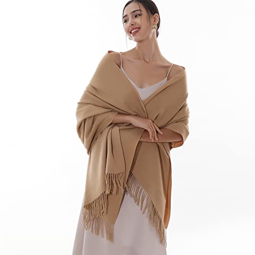 RIIQIICHY Winter Scarfs for Women Pashmina Shawls Wraps for Evening Dresses Large Warm Soft Scarves - color: Camel