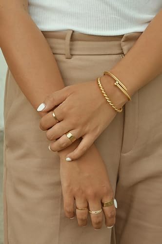 POTESSA 18K Gold Plated Cuff Bracelets Adjustable Dainty Bangle Handemade Jewelry for Women - style: Nail