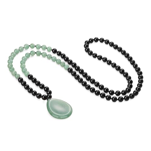 COAI Thumb Worry Stones Necklace for Men Women, Handmade 108 Mala Beaded Necklace for Women Men 8MM - style: Onyx & Green Aventurine