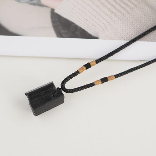 Natural unprocessed crystal raw stone hand woven rope adjustable necklace pendant for both men and women - color: A-Black Tourmaline1