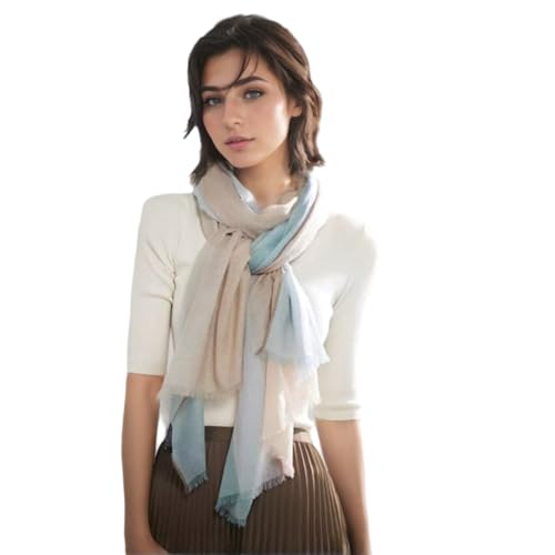 Luxury Cashmere Pashmina Style Shawl - Silk & Wool Blend Scarf, Lightweight Skin-Friendly Wrap - color: Gradient Light Blue