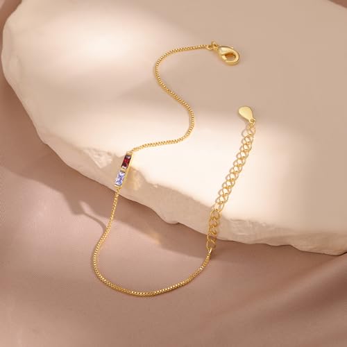 Personalized Birthstone Bracelet for Women – 925 Sterling Silver Adjustable Family Mothers Day Bracelet with Birthstones, Mothers Day, Christmas,Birthday Gift for Mom, Grandma, Wife, Bridesmaid - color: 2 Birthstones