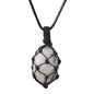 Crystal Tumbled Stone Pendant Necklace for Women Knotted Net Bag Leather Necklace Yoga Meditation Jewelry Gifts - color: Black Moonstone