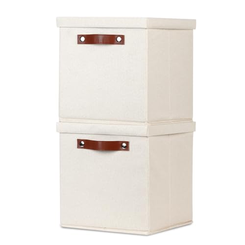 Temary Foldable Fabric Storage Bins with Lids, 2-Pack Storage Bin for Organizing Living Room, Closet Organization, Multi-Purpose Storage Boxes for Clothes (Beige, 10.5x10.5x10.5 inch) - color: Beige, size: 10.5×10.5×10.5