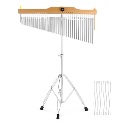 EASTROCK 36 Note Chimes Musical Instruments Percussion Instrument Single-row Chime Bar Chimes Percussion Height-Adjustable Stand Silver - color: 36note Silver