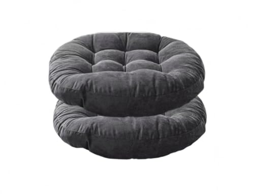 Japanese Large Linen Tatami Floor Pillow,Round Futon,Thicken Tufted Corduroy Seat Cushion,Solid Color Floor Cushion,Yoga Meditation Cushions Balcony Outdoor(Size:2 Piece,Color:Dark Gray) - color: Dark Gray, size: 2 piece