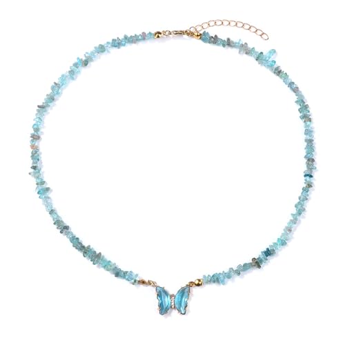 Bohemian Crystal Butterfly Necklaces Stress Relief Anxiety Yoga Pendant,Healing Natural Stone Mantra Choker for Women Teen Girls Friendship Birthday Mothers Day Gift Summer Beach Jewelry - color: Turquoise