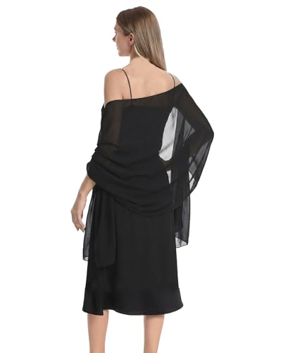 Chiffon Shawls and Wraps for Evening Dresses Women Elegant Soft Scarf Bridal Scarve Wedding Stole - color: Black, size: Plus Size
