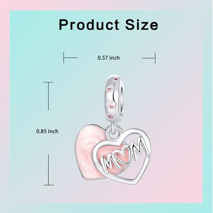 Prayer Cross Elephant Airplane Suitcase Charm 925 Sterling Silver Charms fits for Bracelets Necklace Pendant Bead Charms Jewelry Gift for Women Family - color: Mom Script Heart Charm