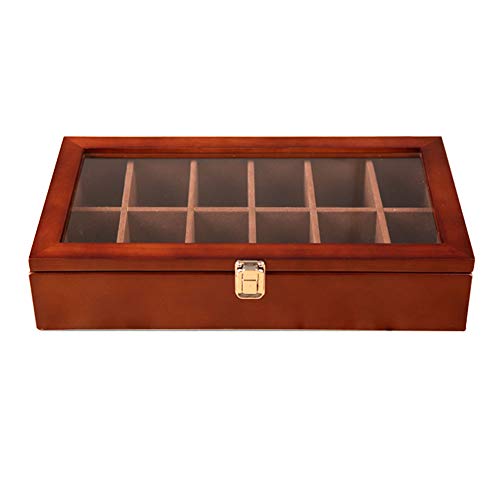 Solid Wood Large Storage Box with 12 Compartments and Glass Sunroof - Multi-Function nizer for Home and Office - size: red
