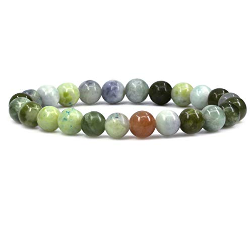 Amandastone Natural Gemstone 8mm Round Beads Stretch Bracelet 7 Inch - color: Multicolor Nephrite