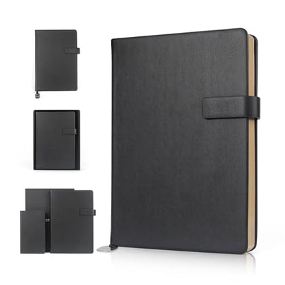 A5 Hard Cover Notebook with Pen Holder, Gold Edges & 180° Lay Flat - Large 5.7x8.4 Lined, Bookmark, Gift Box - Durable Journal for Office, Study, Travel - Writers, Students(Black) - color: Black, style: Hard surface-Lined