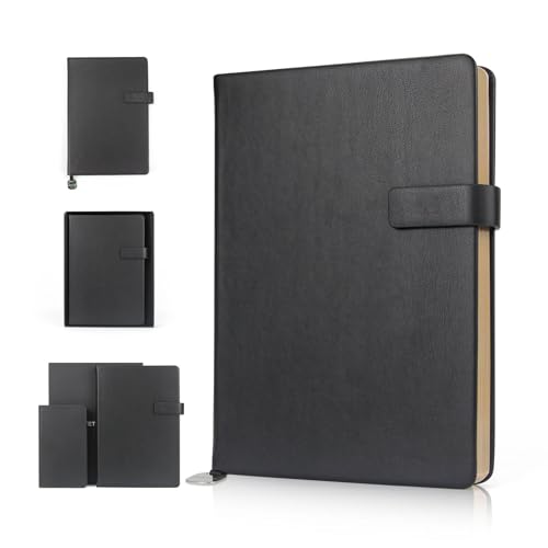 A5 Hard Cover Notebook with Pen Holder, Gold Edges & 180° Lay Flat - Large 5.7x8.4 Lined, Bookmark, Gift Box - Durable Journal for Office, Study, Travel - Writers, Students(Black) - color: Black, style: Hard surface-Lined