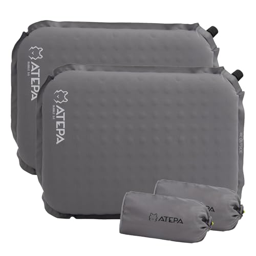ATEPA Inflatable Seat Cushion, Compact Self-Inflating Seat Cushion for Stadium Airplane Air Travel Bleacher Camping, Blow Up Foam Seat Pad for Outdoor Sports Events Backpacking Hiking Sitting - color: 2 Pack Grey, style: AeroLite