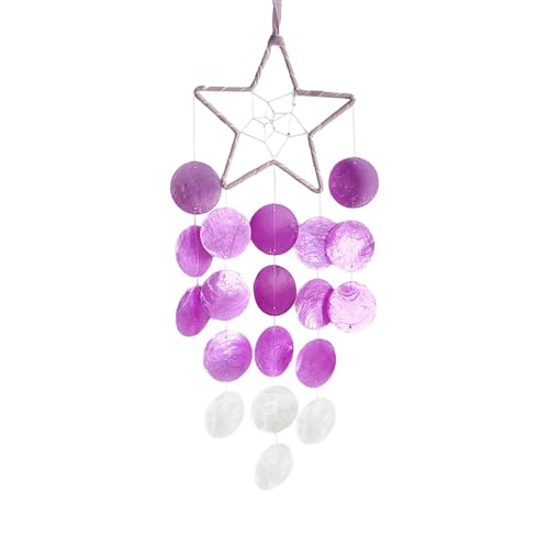 Hanging Wind Chimes for Outside Decoration,Balcony Garden Decor of Star Shaped Capiz Shell Wind Chime,Coastal Style Decor for Indoor/Outdoors,Great Gift for Women (Purple) - color: Purple