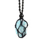 Natural unprocessed crystal raw stone hand woven rope adjustable necklace pendant for both men and women - color: A-Amazonite