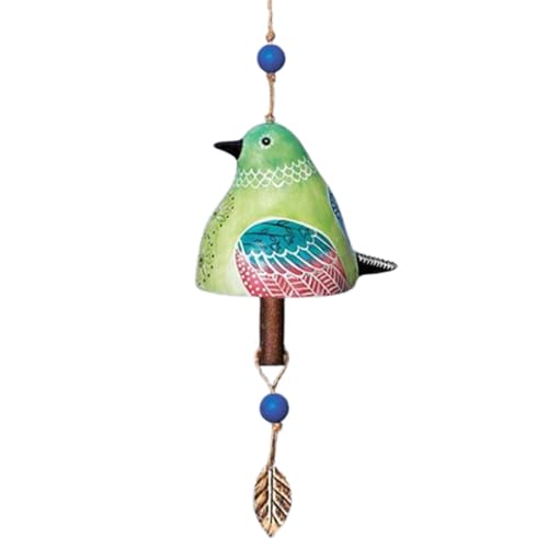 Wind Chimes for Outside – Handcrafted Small Wind Chime with Metal Leaf & Colorful Beads, Weather-Resistant Outdoor Hanging Decor for Garden, Patio, or Balcony (Single Bird-Green) - color: Single Bird-green